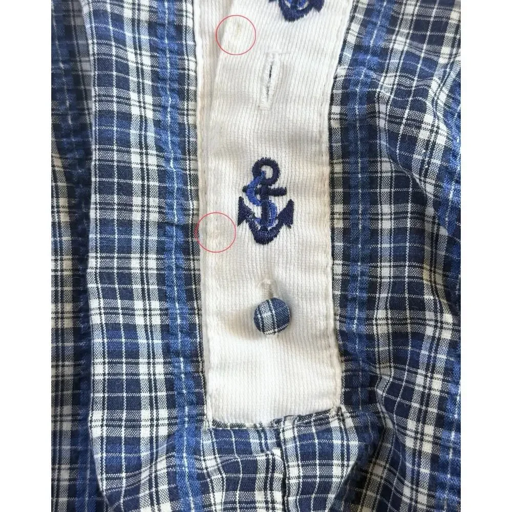VTG Small Steps Baby Boy Nautical Romper 24M Blue Plaid Button Bubble Shortall